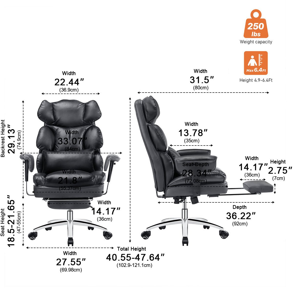 360° Ergonomic PU Leather Office Chair High Back with Footrest & Lumbar Support