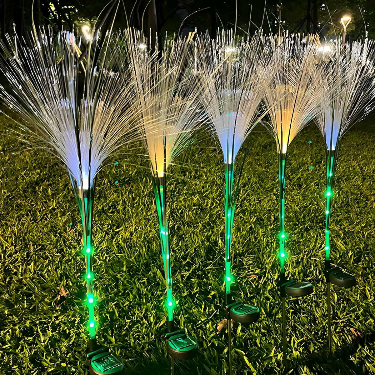 10pcs Solar Waterproof Simulated Reed Fiber Optic Outdoor Lawn Lights