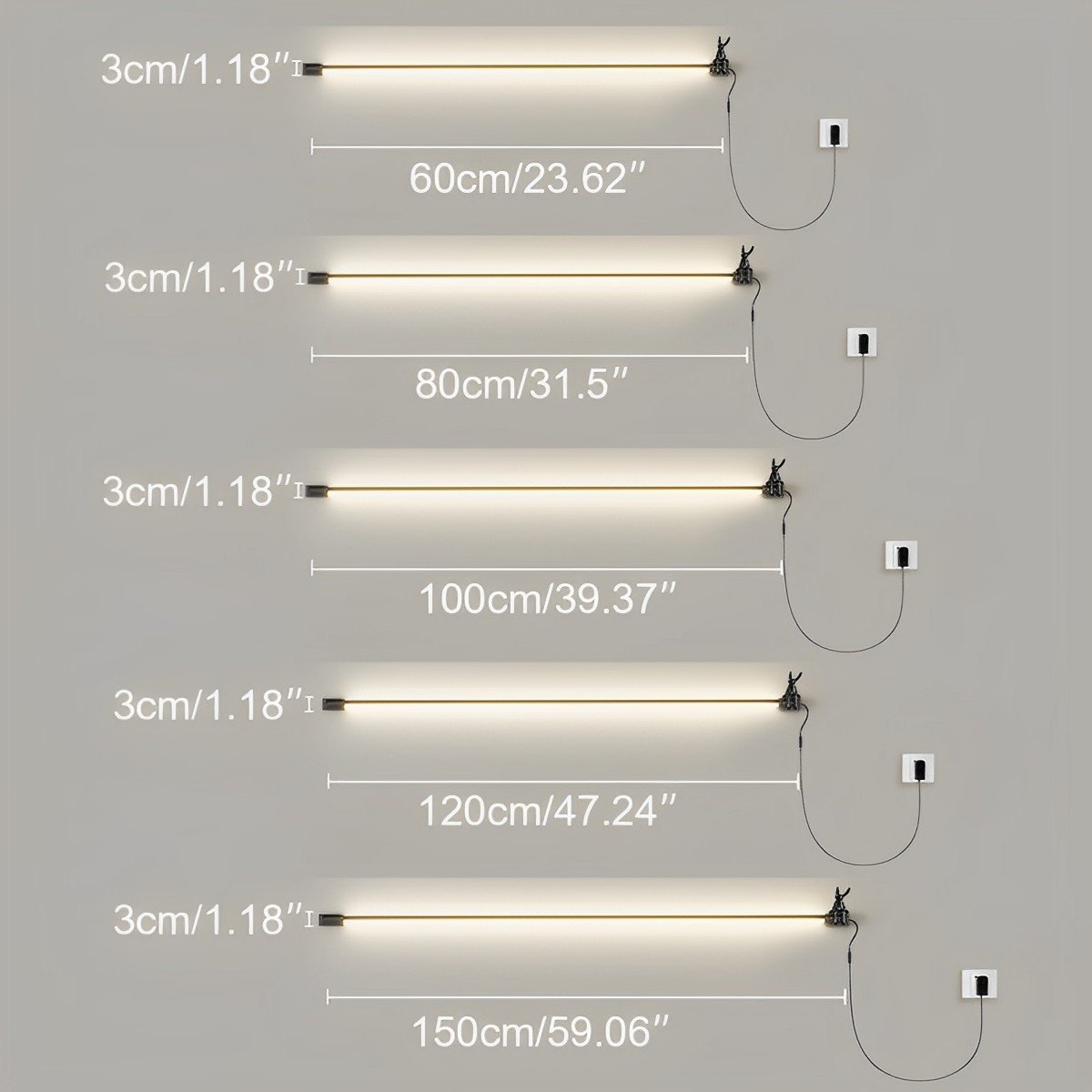 360° Rotatable Modern Minimalist Plug-in LED Long Strip Lights Wall Light