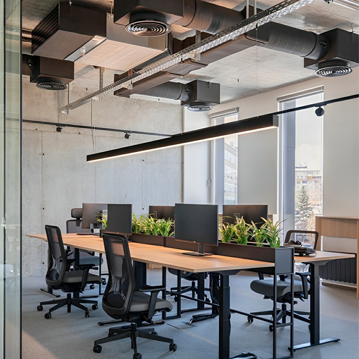 Black Modern Minimalist Linear LED Long Strip Office Ceiling Pendant Lights