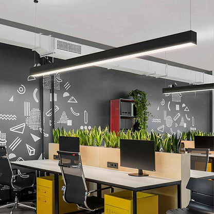 Black Modern Minimalist Linear LED Long Strip Office Ceiling Pendant Lights
