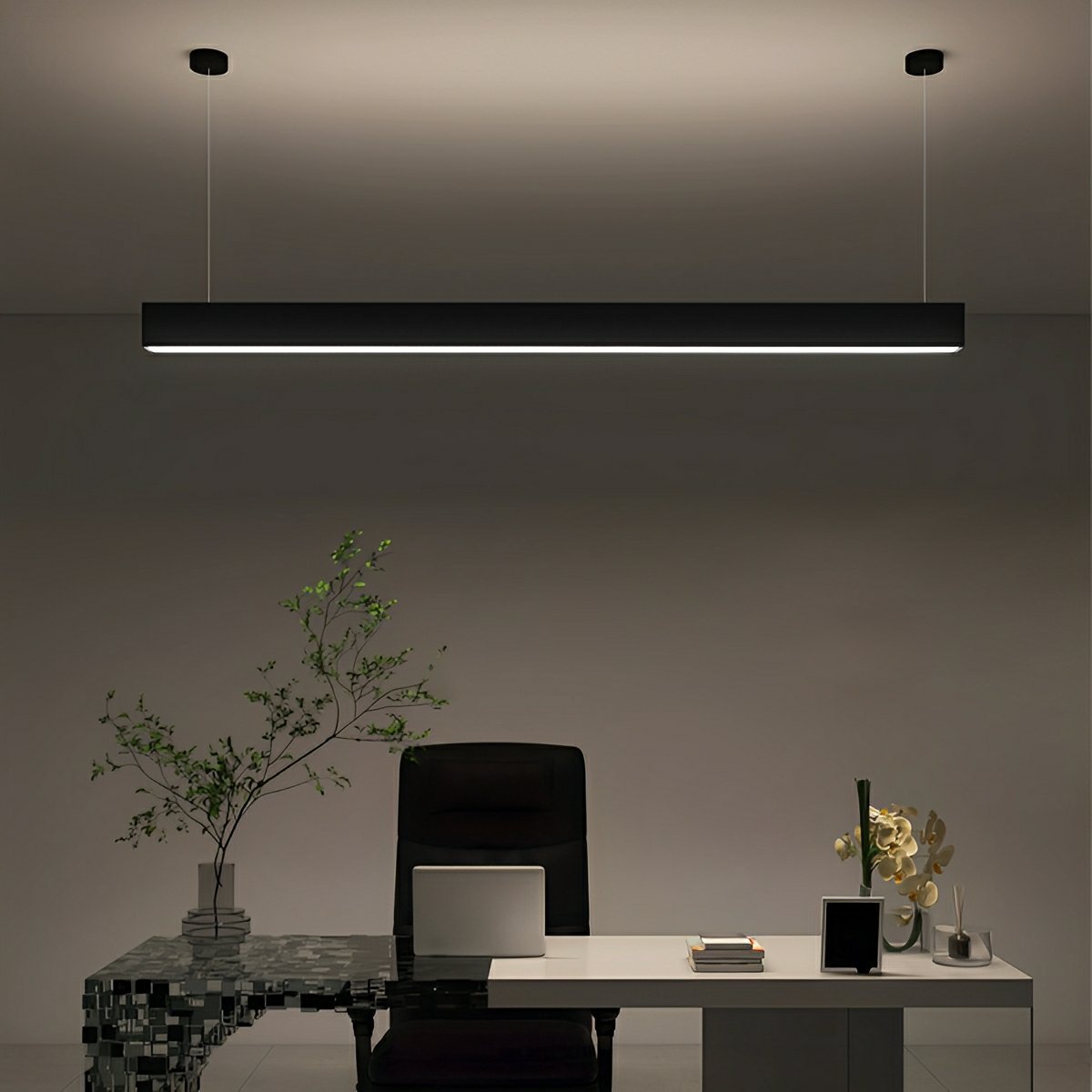 Black Modern Minimalist Linear LED Long Strip Office Ceiling Pendant Lights