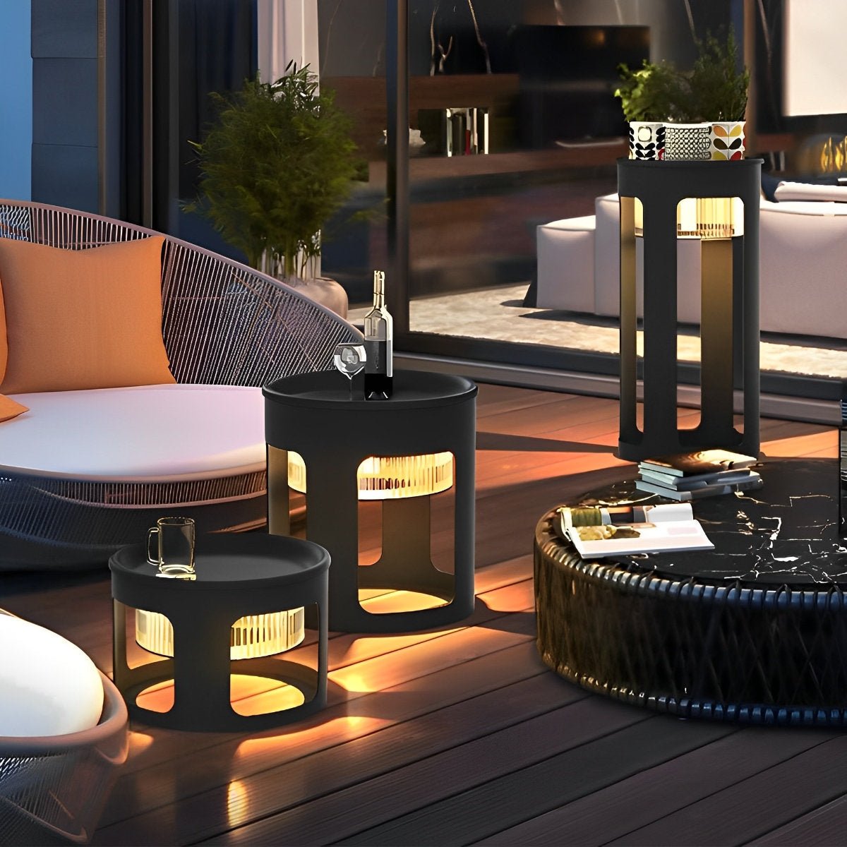Cylinder Waterproof LED Black Modern Side Table Light