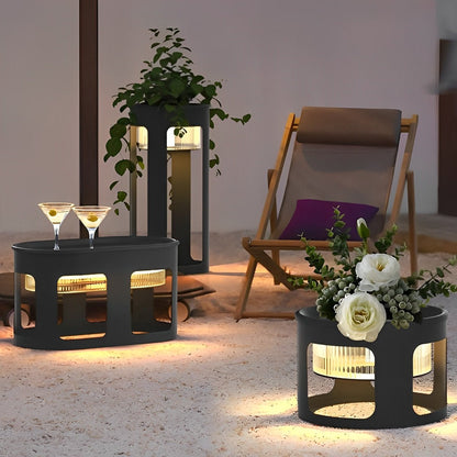 Cylinder Waterproof LED Black Modern Side Table Light