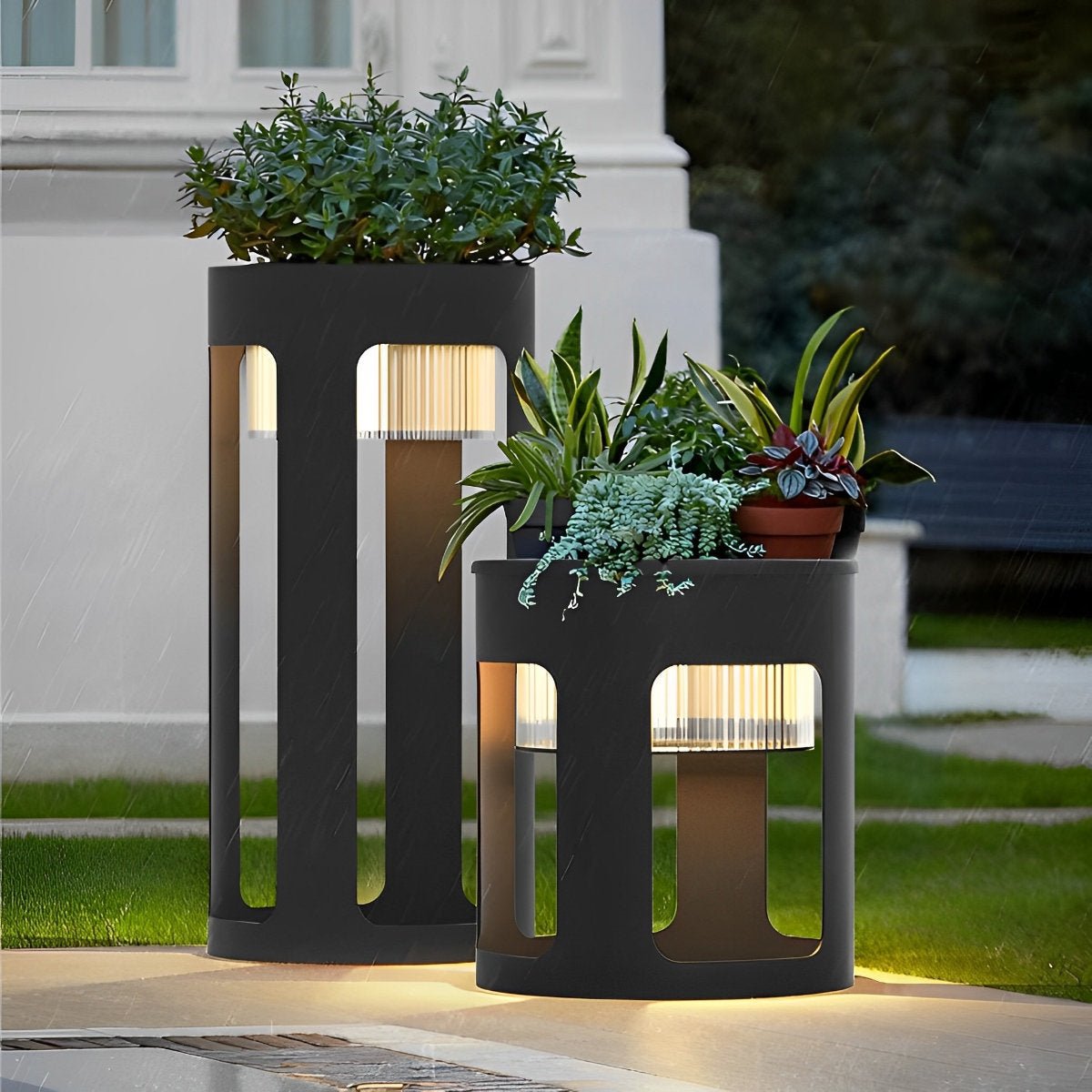 Cylinder Waterproof LED Black Modern Side Table Light
