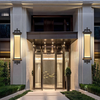 Solar Waterproof Retro Striped Glass Outdoor Wall Lights Sconce