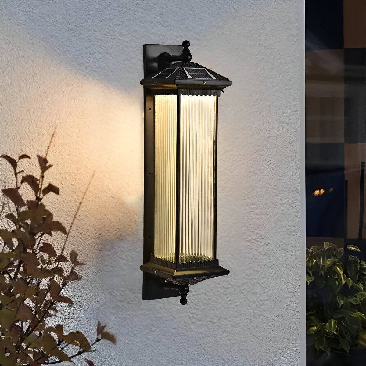 Solar Waterproof Retro Striped Glass Outdoor Wall Lights Sconce