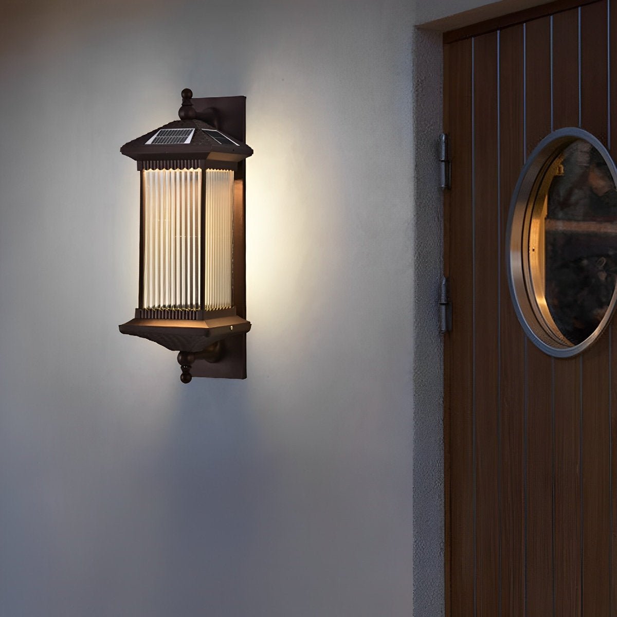 Solar Waterproof Retro Striped Glass Outdoor Wall Lights Sconce