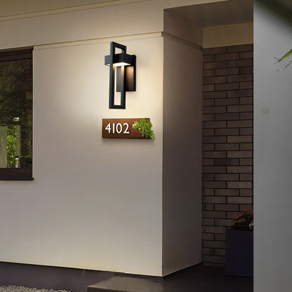 Geometric Rectangular LED Waterproof Black Outdoor Lighting Wall Sconce Lamp