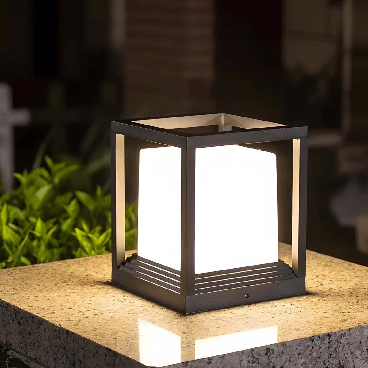 Minimalist Square Waterproof LED Black Modern Fence Post Lights