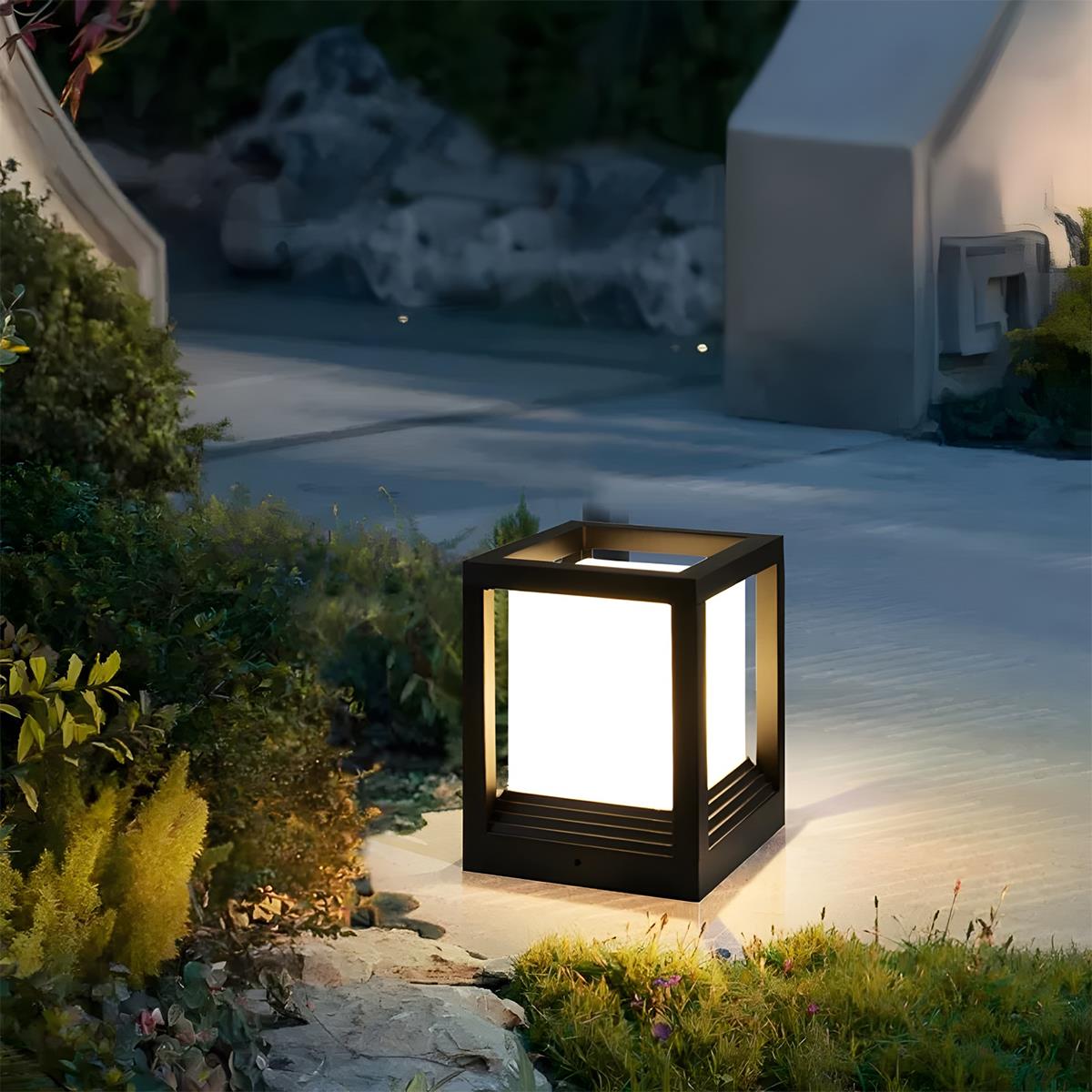 Minimalist Square Waterproof LED Black Modern Fence Post Lights