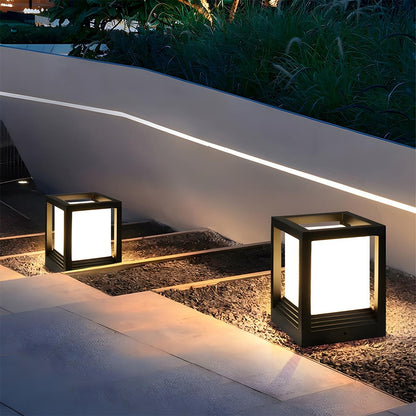 Minimalist Square Waterproof LED Black Modern Fence Post Lights
