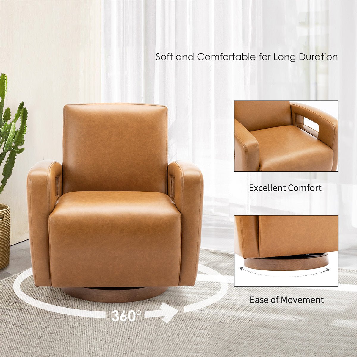 Modern 360 ° Faux Leather Swivel Accent Chair Armchair Single Sofa