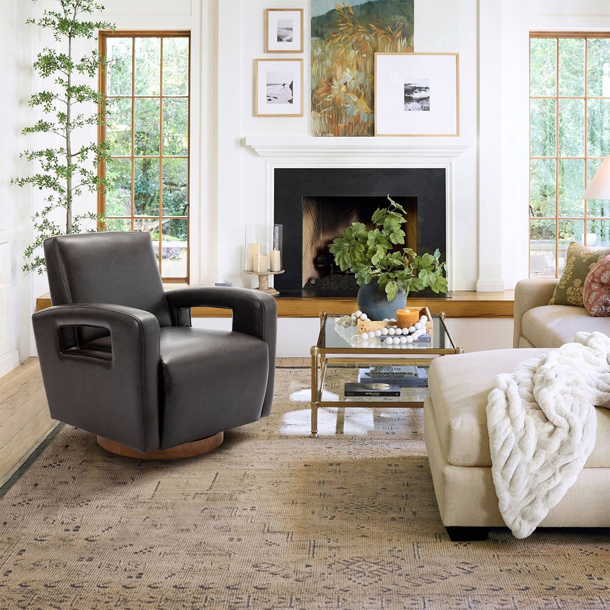 Modern 360 ° Faux Leather Swivel Accent Chair Armchair Single Sofa