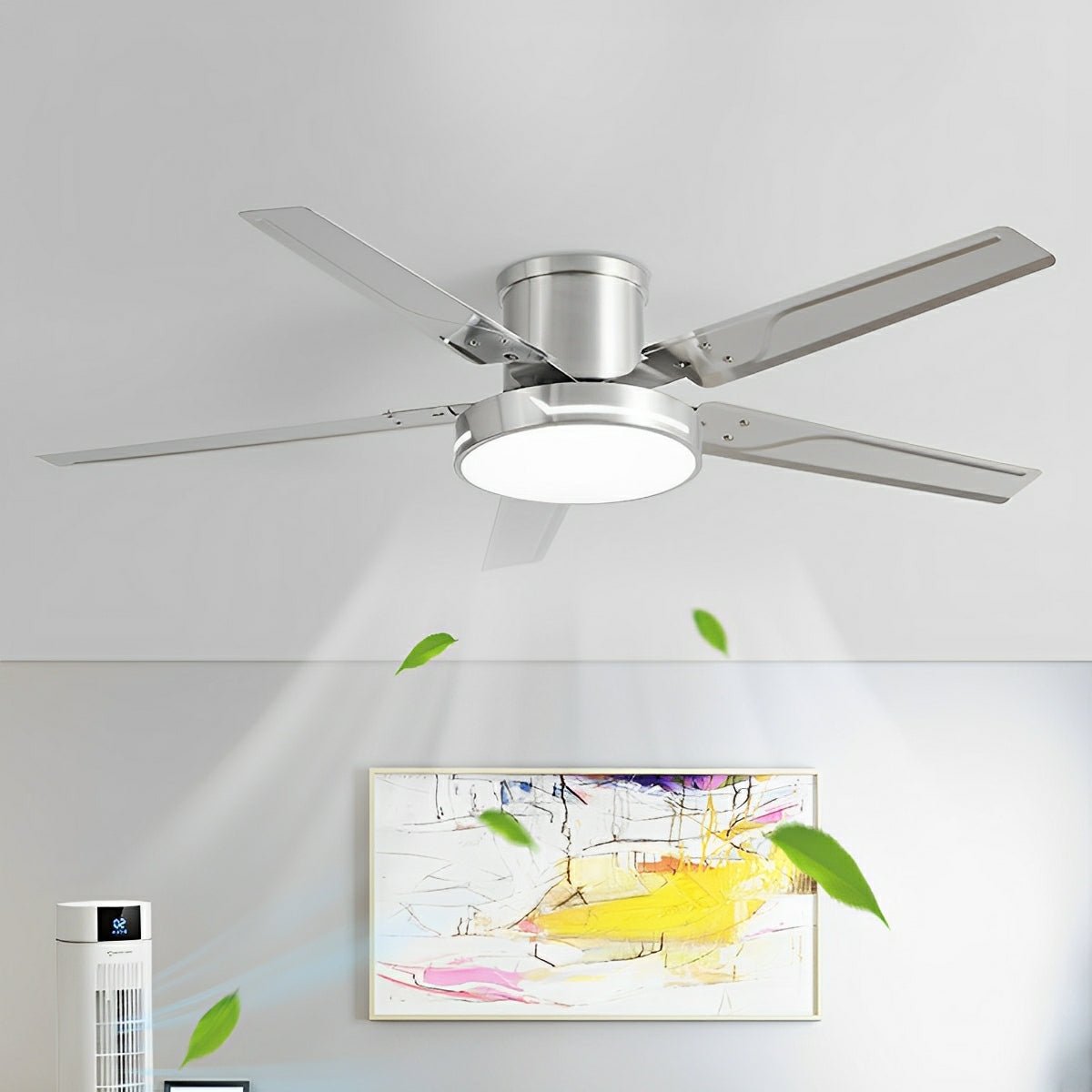 Modern Iron Five-leaf 6-speed Reverse Fan Dimming Ceiling Fan Light