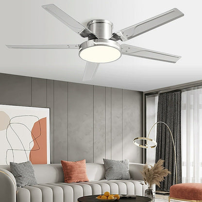 Modern Iron Five-leaf 6-speed Reverse Fan Dimming Ceiling Fan Light