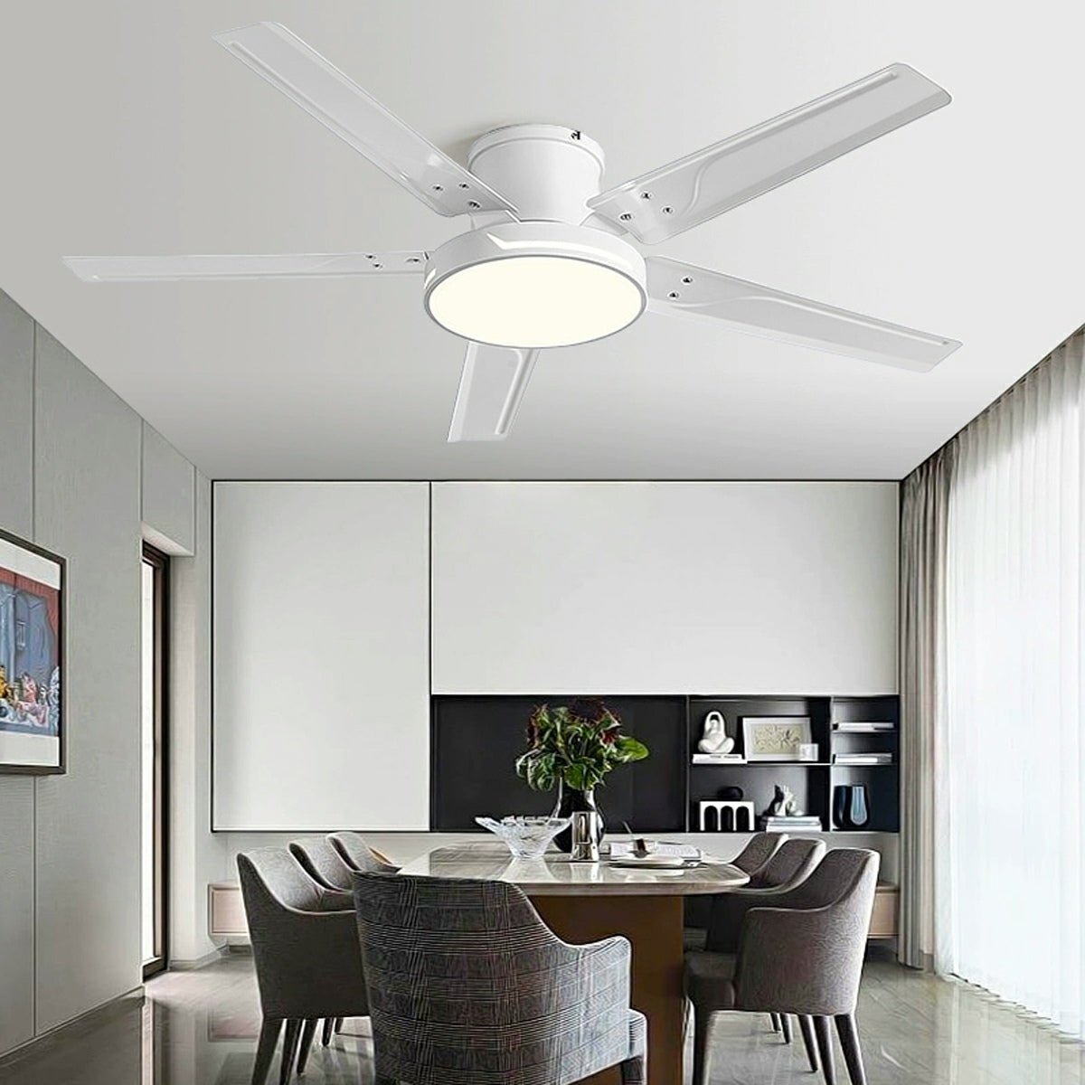 Modern Iron Five-leaf 6-speed Reverse Fan Dimming Ceiling Fan Light