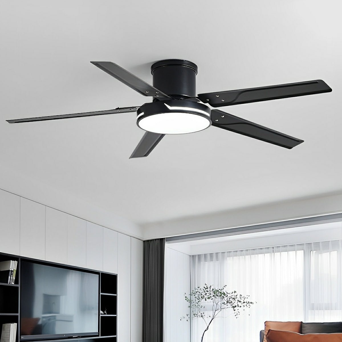 Modern Iron Five-leaf 6-speed Reverse Fan Dimming Ceiling Fan Light