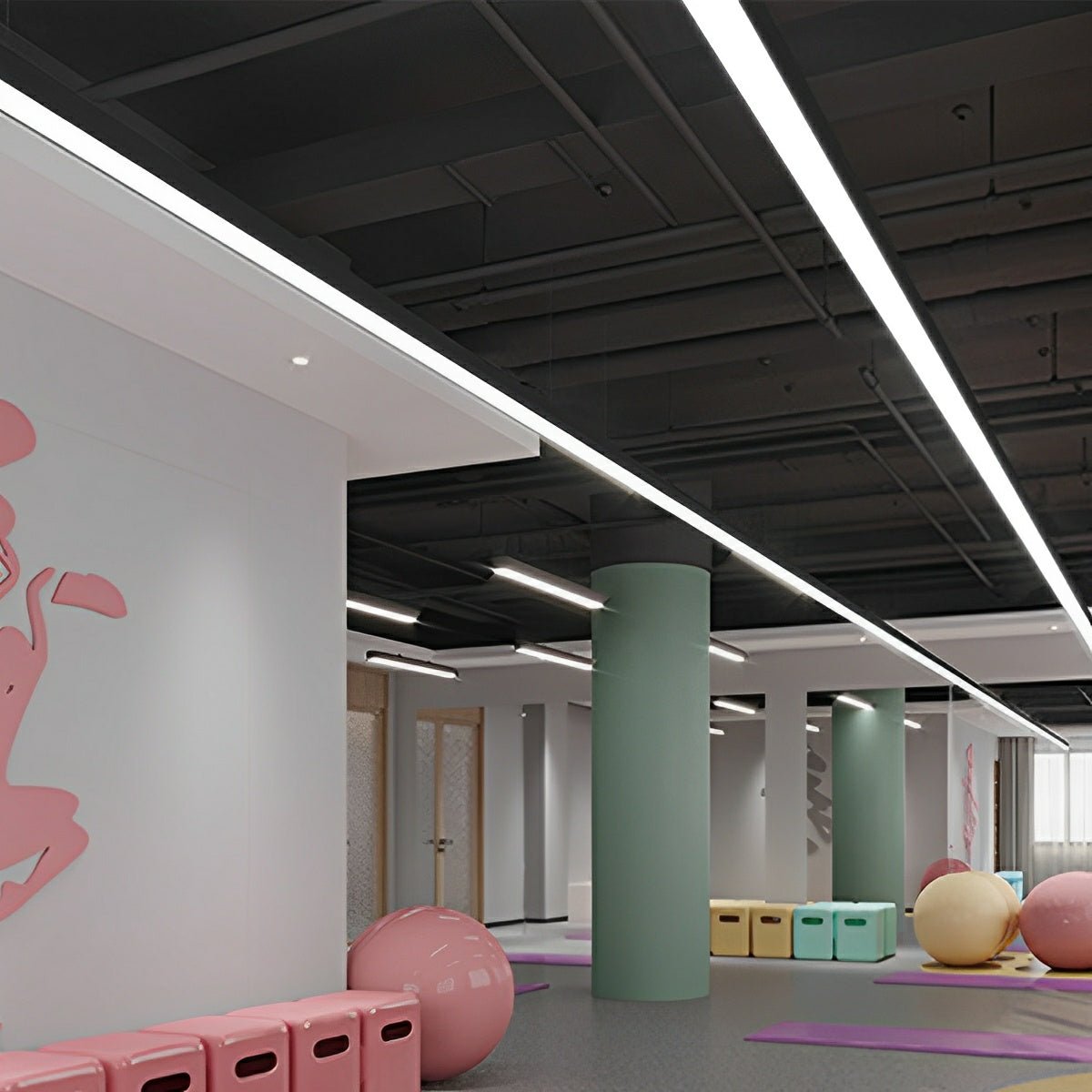 Modern Minimalist Black LED Recessed Office Hanging Light