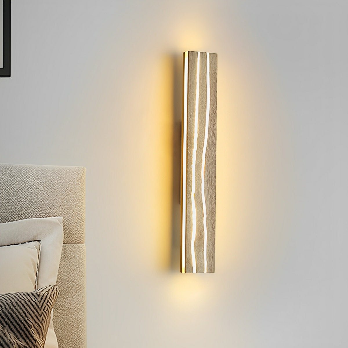 Modern Minimalist Wood Crazed Texture LED Long Strip Indoor Wall Sconce