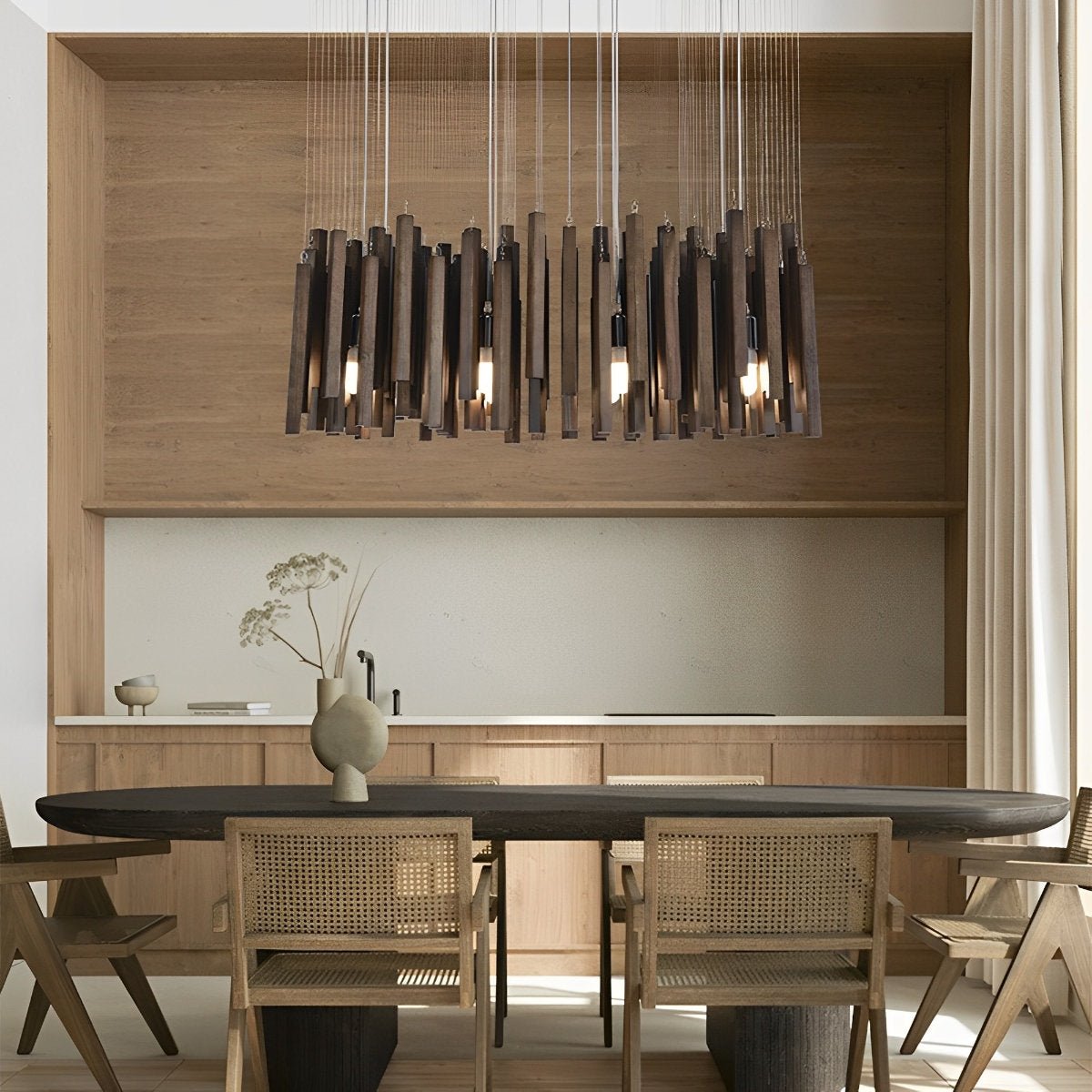 Modern Minimalist Wood Firewood Stick Chandelier Light