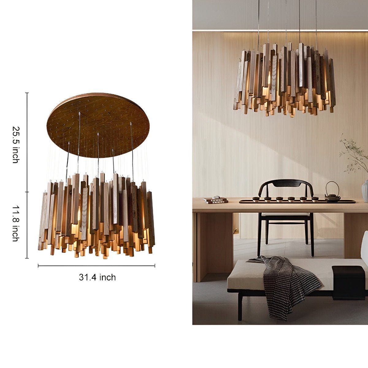 Modern Minimalist Wood Firewood Stick Chandelier Light