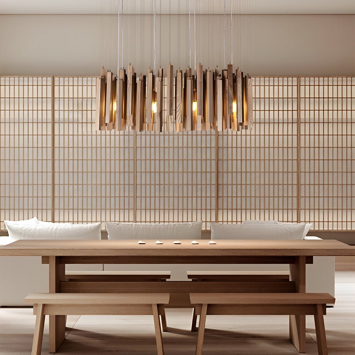 Modern Minimalist Wood Firewood Stick Chandelier Light