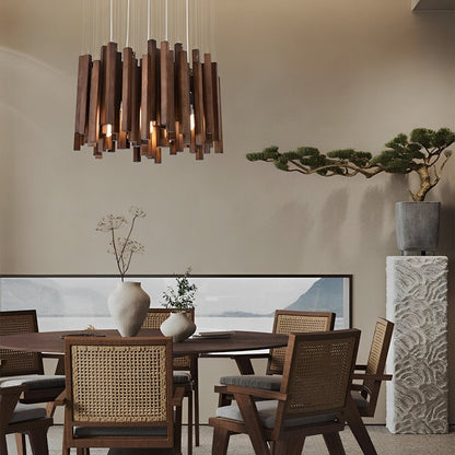 Modern Minimalist Wood Firewood Stick Chandelier Light