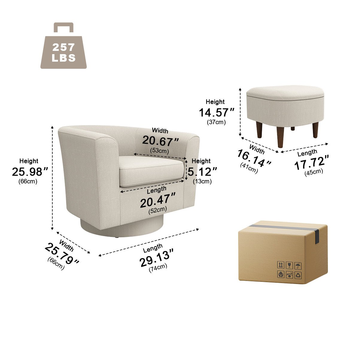 Modern Tufted Swivel Accent Chair with Armrest Ottoman-Armchair