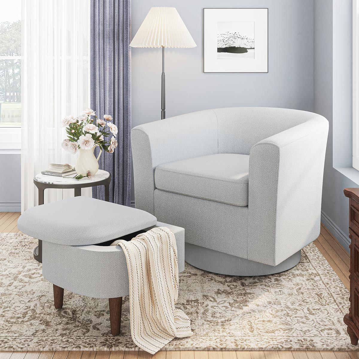 Modern Tufted Swivel Accent Chair with Armrest Ottoman-Armchair