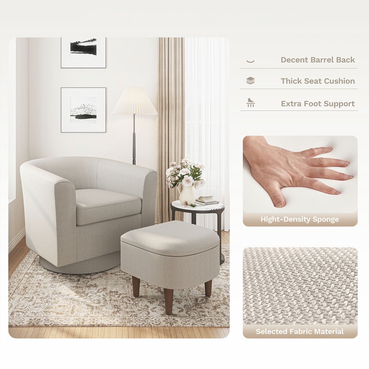 Modern Tufted Swivel Accent Chair with Armrest Ottoman-Armchair