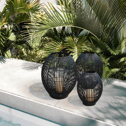 Outdoor Black Handwoven LED Candle Lantern Floor Lamp