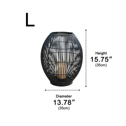 Outdoor Black Handwoven LED Candle Lantern Floor Lamp