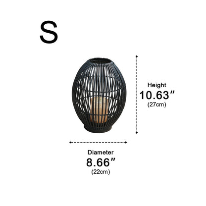 Outdoor Black Handwoven LED Candle Lantern Floor Lamp