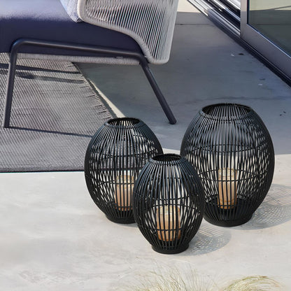 Outdoor Black Handwoven LED Candle Lantern Floor Lamp
