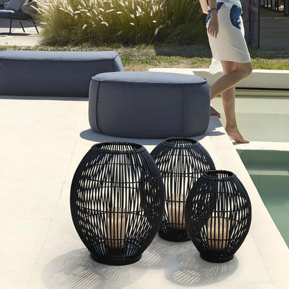 Outdoor Black Handwoven LED Candle Lantern Floor Lamp