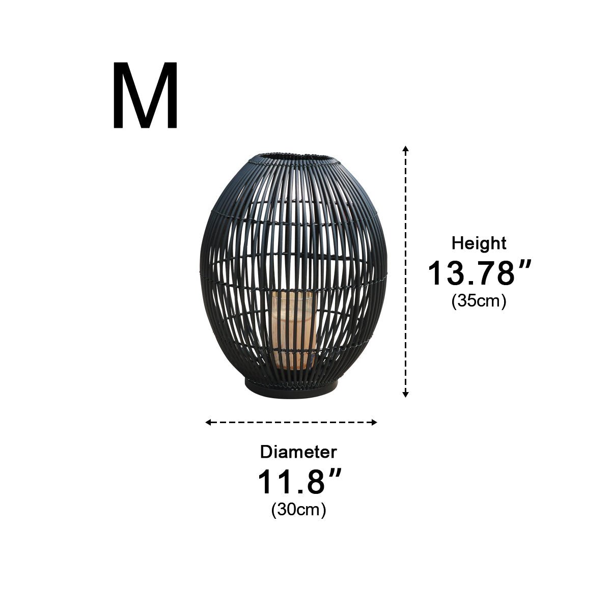 Outdoor Black Handwoven LED Candle Lantern Floor Lamp
