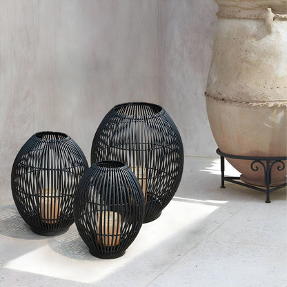 Outdoor Black Handwoven LED Candle Lantern Floor Lamp
