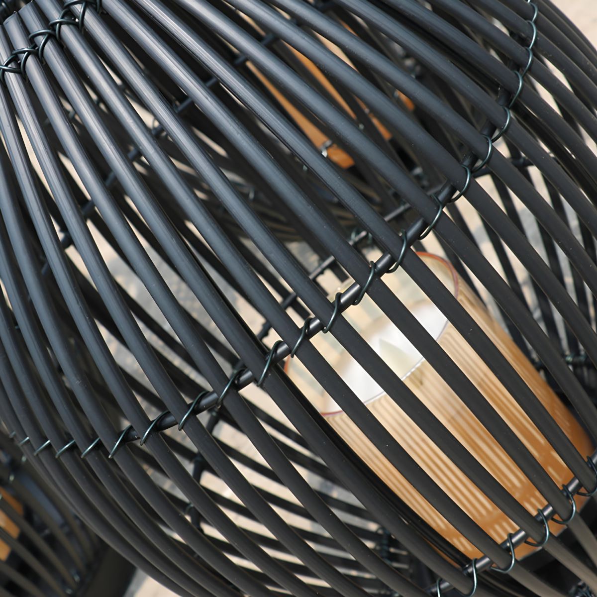 Outdoor Black Handwoven LED Candle Lantern Floor Lamp
