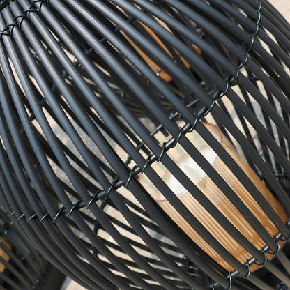 Outdoor Black Handwoven LED Candle Lantern Floor Lamp
