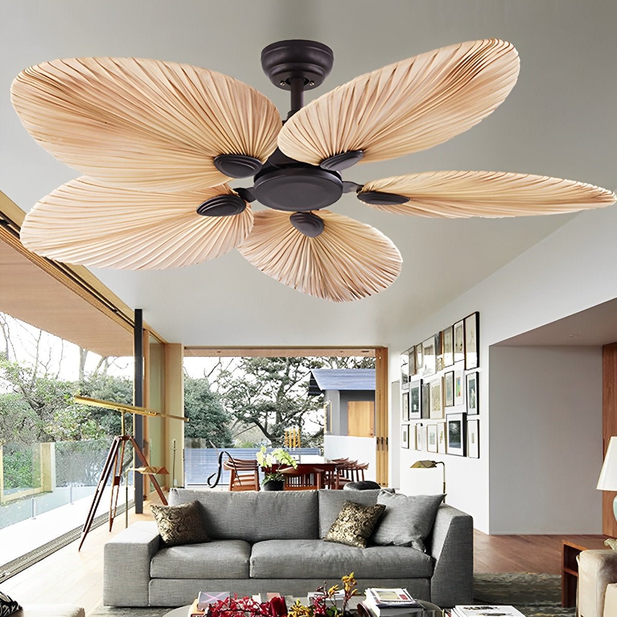 Palm Leaf Ceiling Fan with Silent DC Motor Frequency Conversion Remote Control For Bedroom