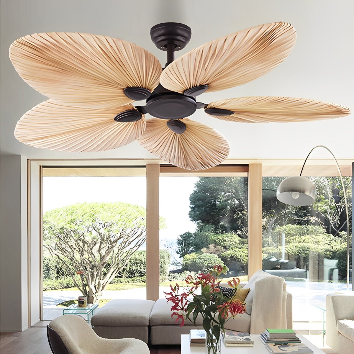 Palm Leaf Ceiling Fan with Silent DC Motor Frequency Conversion Remote Control For Bedroom
