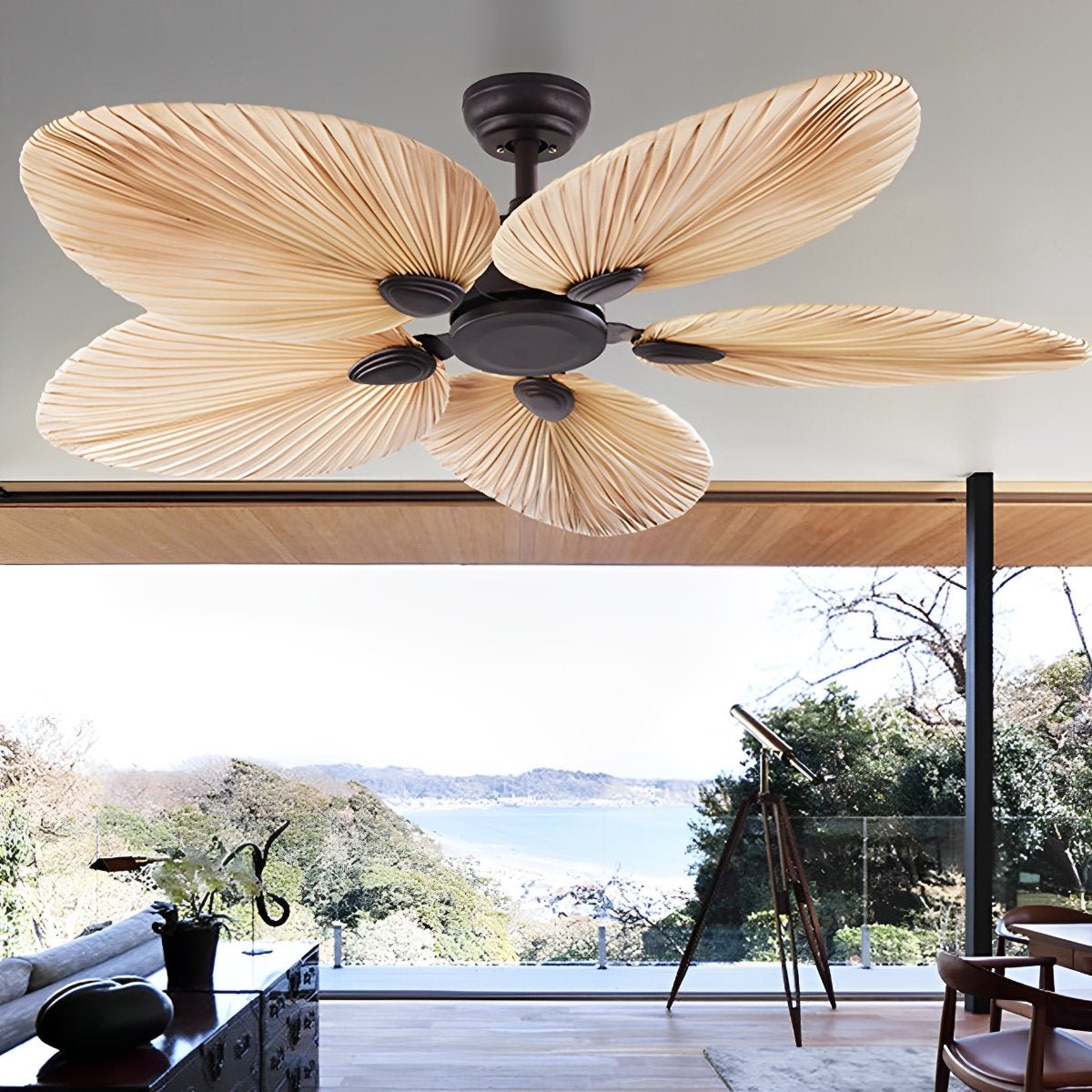 Palm Leaf Ceiling Fan with Silent DC Motor Frequency Conversion Remote Control For Bedroom