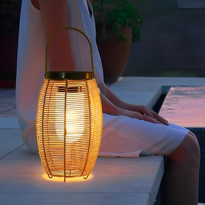 Portable Lantern Rattan LED Waterproof Solar Outdoor Lights Floor Lamp