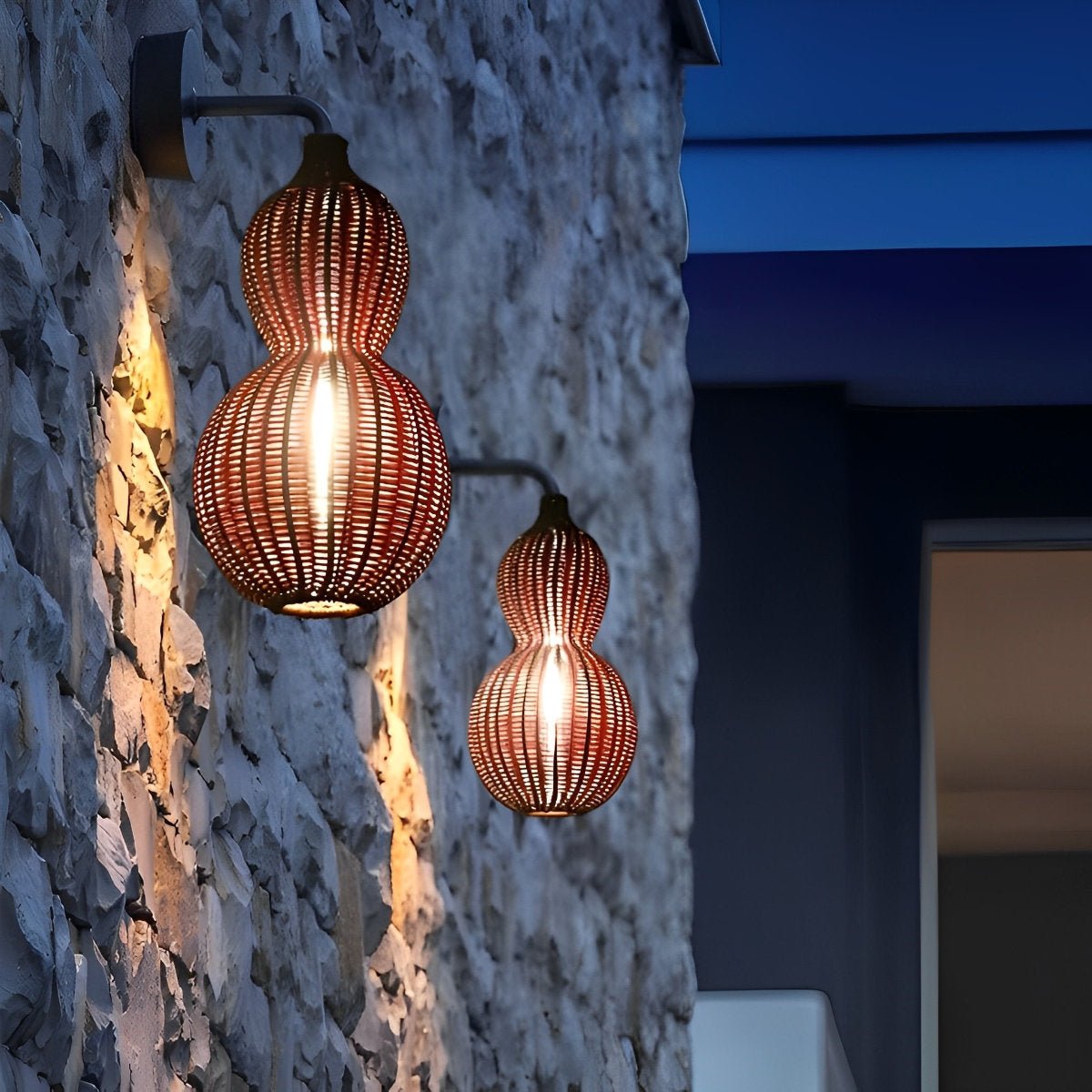 Rattan Gourd Waterproof Retro Outdoor Chandelier Porch Lights