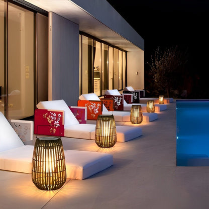 Rattan Hanging Lantern Shaped LED Waterproof Outdoor Lights