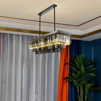Rectangular Crystal LED 3 Color Modes Smoke Gray Modern Chandelier