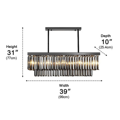 Rectangular Crystal LED 3 Color Modes Smoke Gray Modern Chandelier