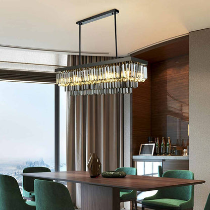 Rectangular Crystal LED 3 Color Modes Smoke Gray Modern Chandelier