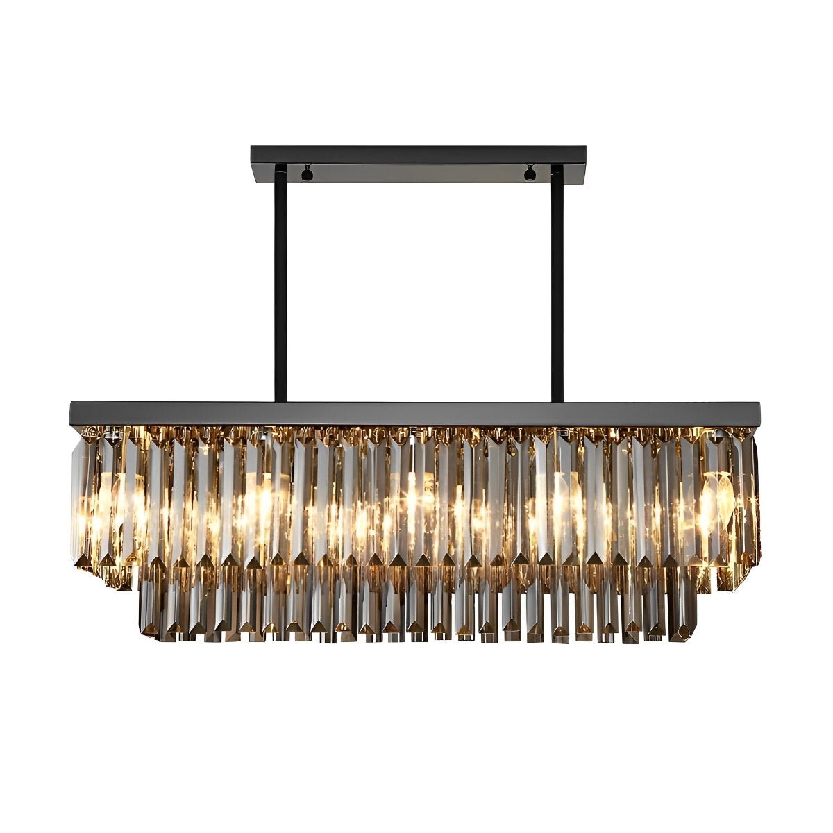 Rectangular Crystal LED 3 Color Modes Smoke Gray Modern Chandelier